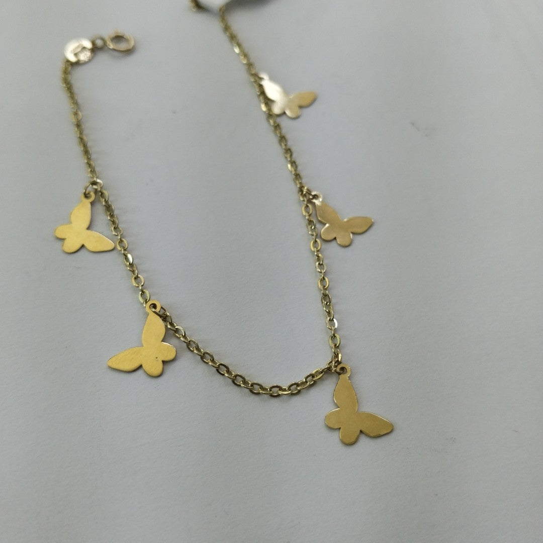 PULSERA ESPECIAL CON MARIPOSAS 14K 18 CM 2 GR (NUEVO)