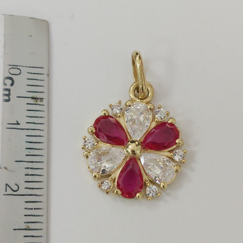 DIJE FLOR CIRCONIAS Y PIEDRAS DE COLOR 14K 2.8 GR (NUEVO)