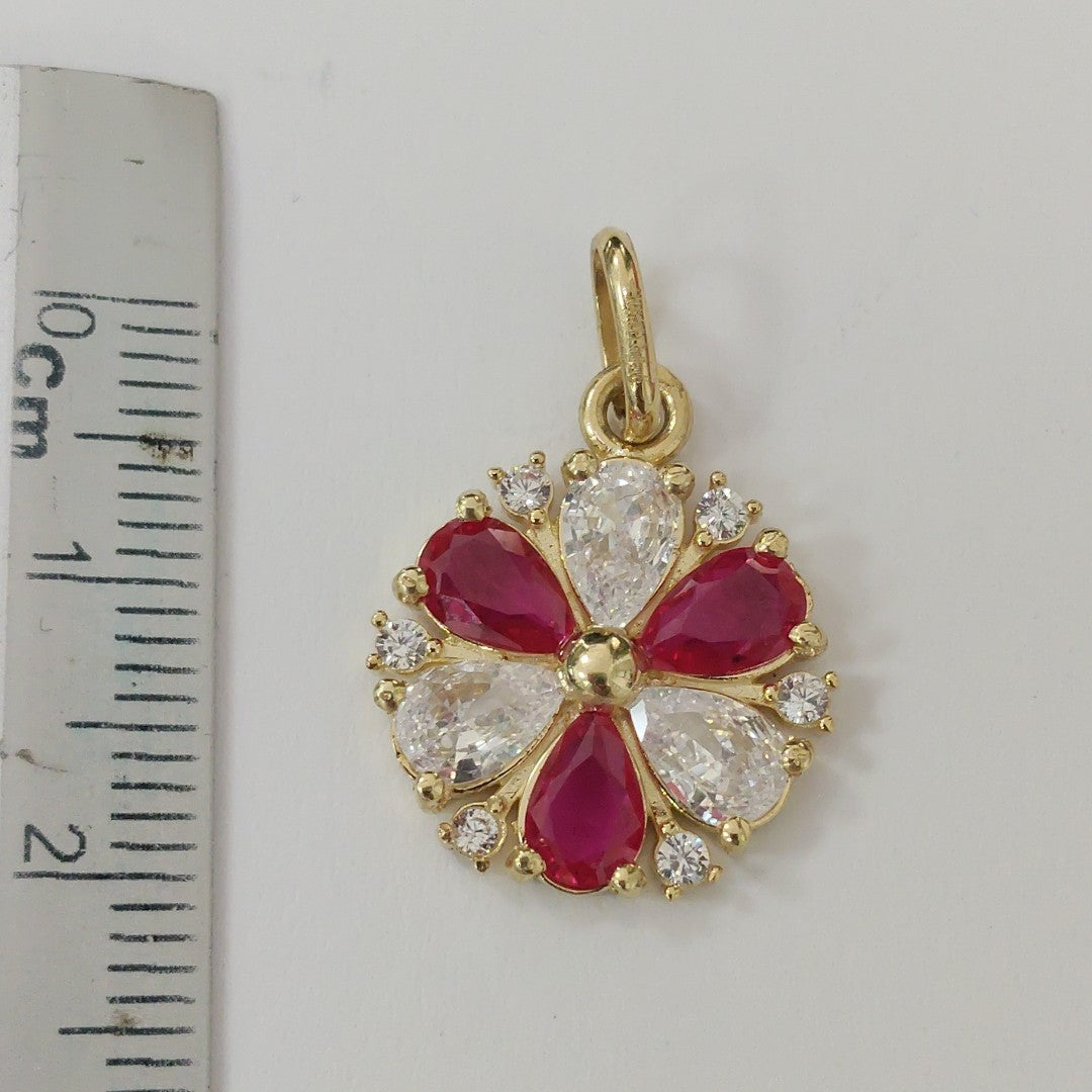 DIJE FLOR CIRCONIAS Y PIEDRAS DE COLOR 14K 2.8 GR (NUEVO)