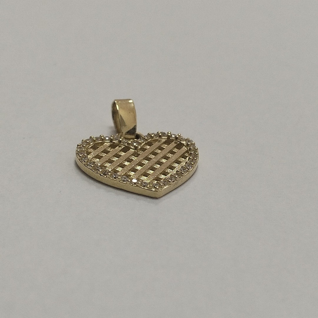 DIJE TEJIDO CORAZON CON CERCO DE CIRCONIAS 14K 1.2 GR (NUEVO)