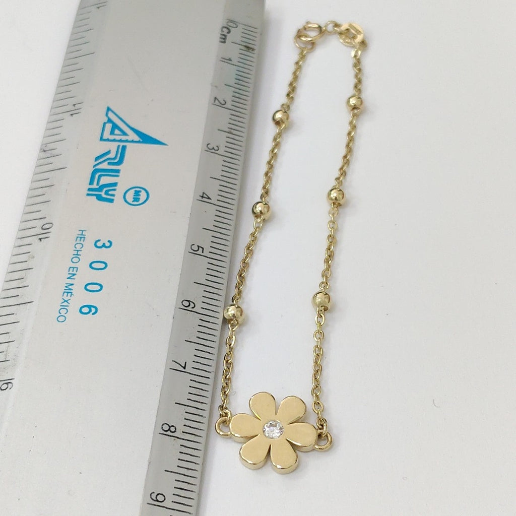 PULSERA TEJIDO ESPECIAL FLOR CON CIRCONIA 14K 18 CM 2.7 GR (NUEVO)