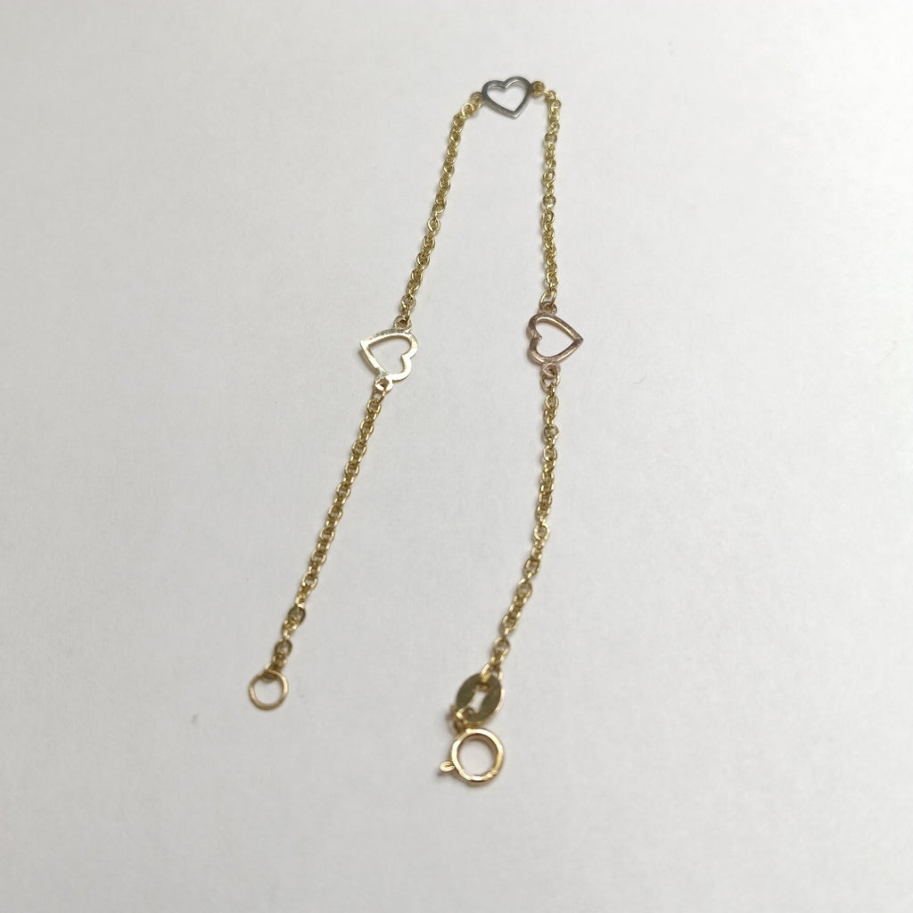 PULSERA ESPECIAL CON CORAZONES 14K 18 CM 1.3 GR (NUEVO)