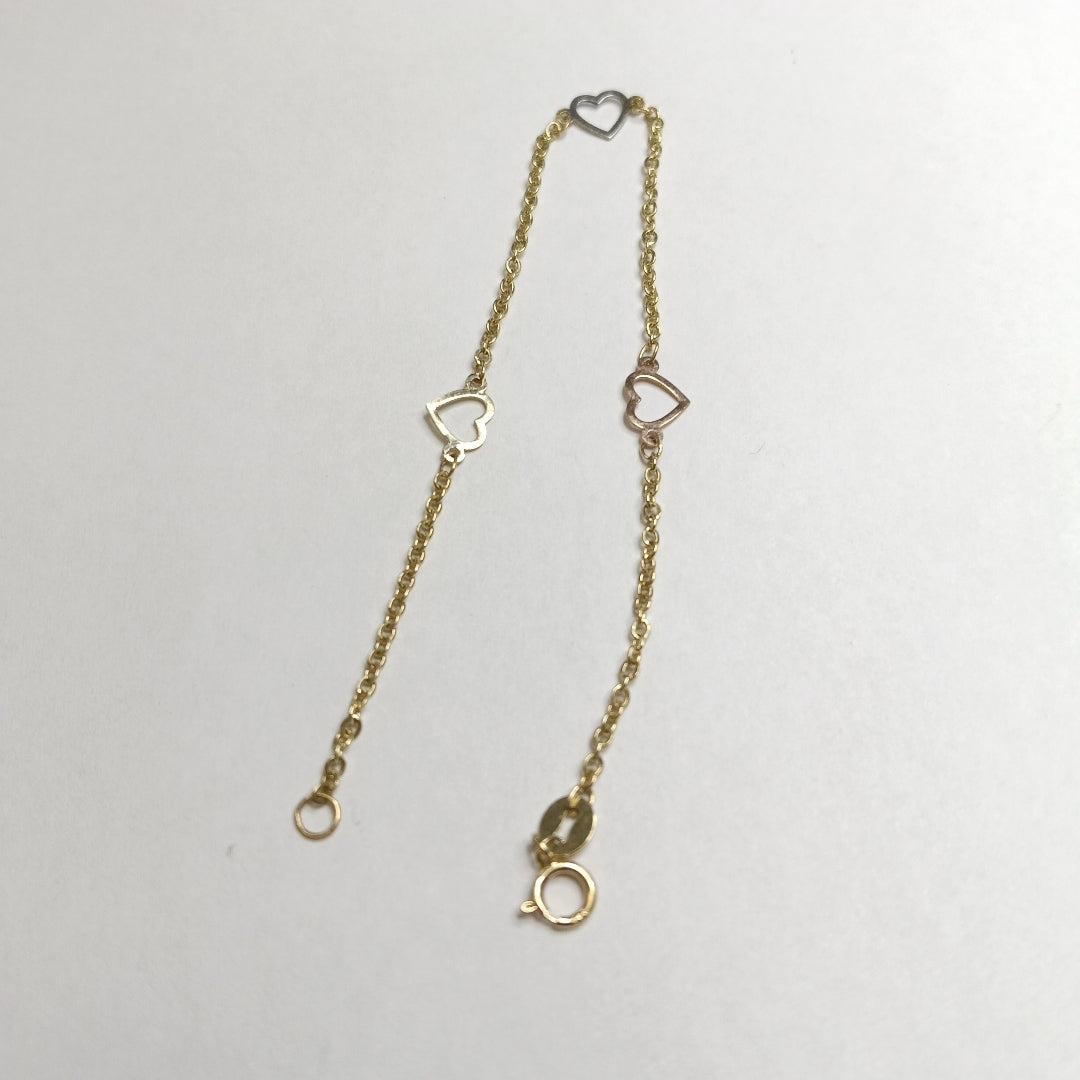 PULSERA ESPECIAL CON CORAZONES 14K 18 CM 1.3 GR (NUEVO)