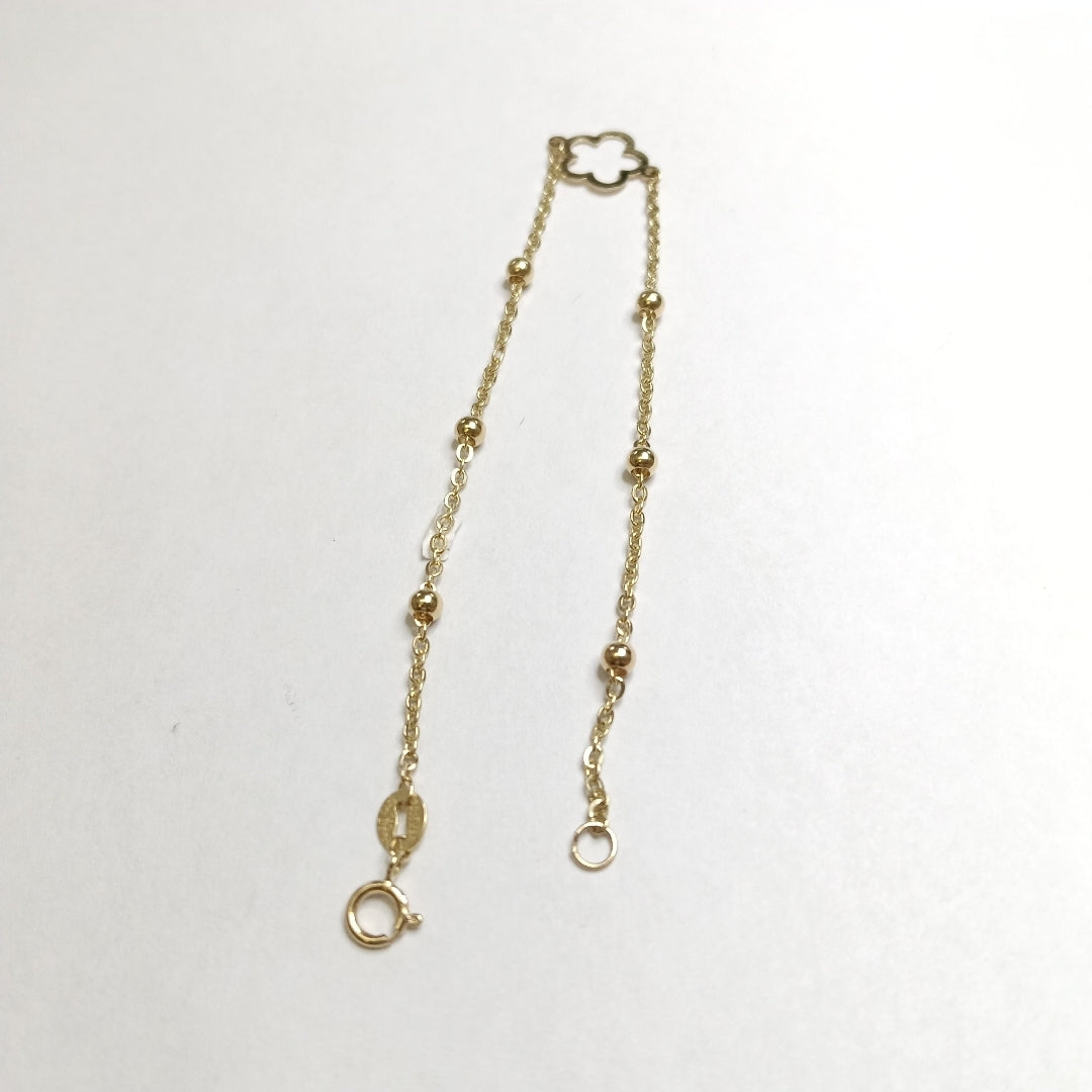 PULSERA TEJIDO ESPECIAL CON FLOR 14K 18 CM 1.6 GR (NUEVO)