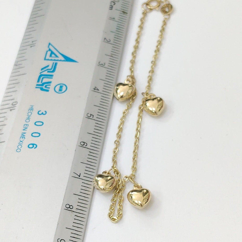 PULSERA ESP CON FIG CORAZONES 14K 18 CM 1.8 GR (NUEVO)