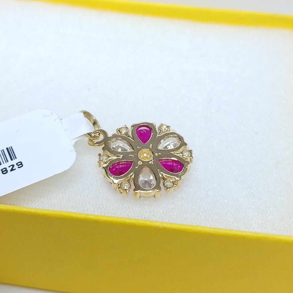 DIJE FLOR CIRCONIAS Y PIEDRAS DE COLOR 14K 2.5 GR (NUEVO)