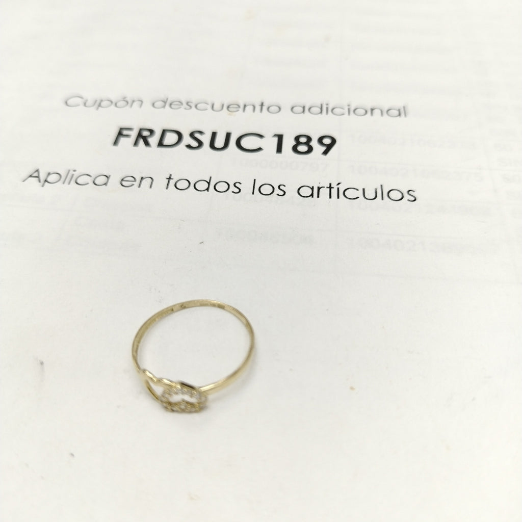 ANILLO ANILLITO CORAZONES UNIDOS C CIRCONIAS 14K 8 TALLA 0.9 GR (NUEVO)