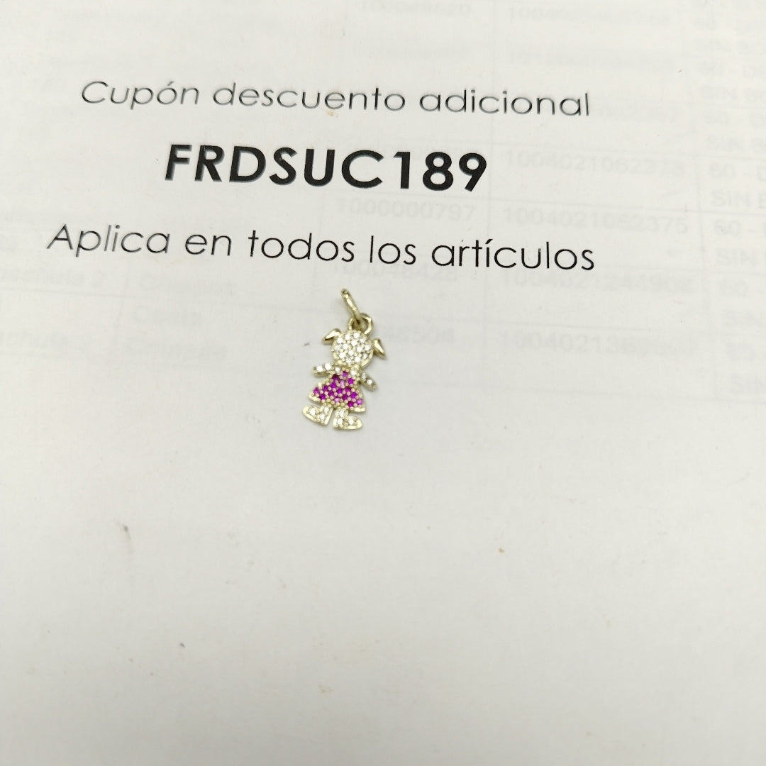 DIJE NIÑA CON CIRCONIAS Y PIEDRAS DE COLOR 10K 1.1 GR (NUEVO)