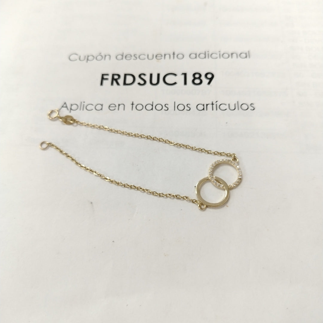 PULSERA TEJIDO ESPECIAL FIG AROS UNIDOS C CIRCS 14K 18 CM 2 GR (NUEVO)