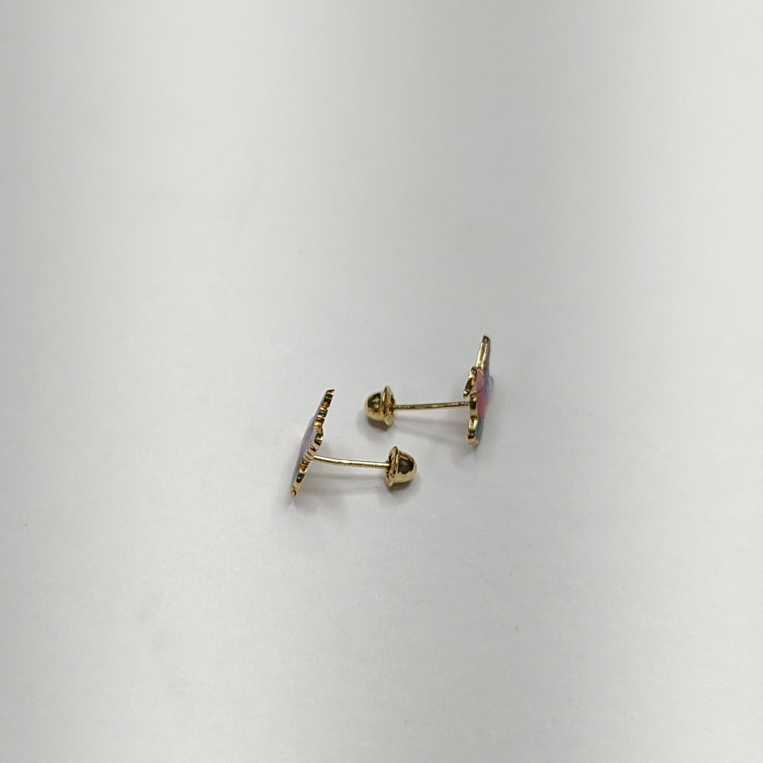 BROQUELES BROQUEL FIG COLIBRI ESMALTE ROSA 14K 0.2138 GR (NUEVO)