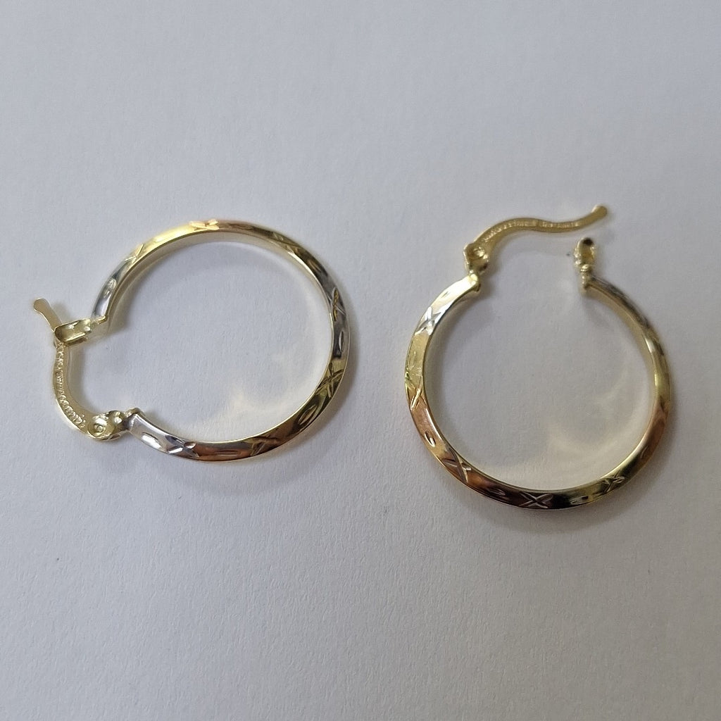 ARETES TEJIDO ARRACADAS BISELADAS COMBINADAS 14K 1.4 GR (NUEVO)