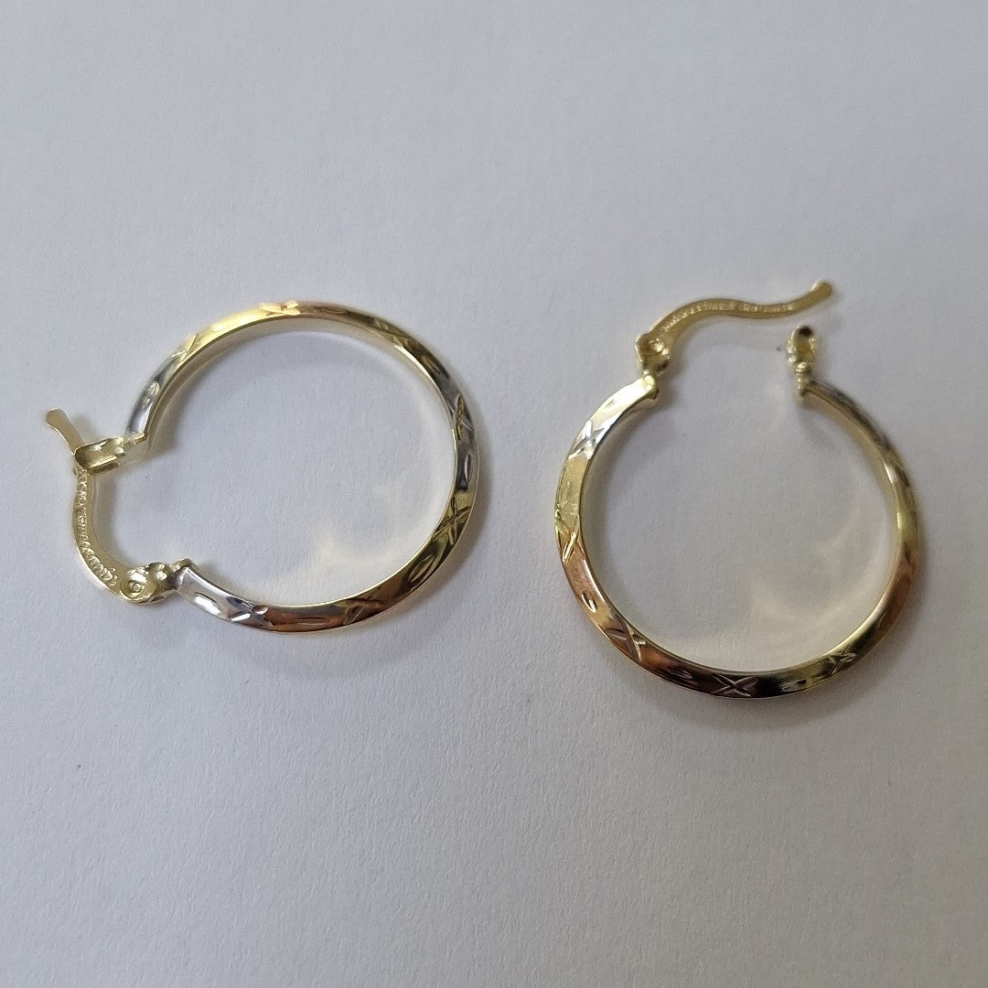 ARETES TEJIDO ARRACADAS BISELADAS COMBINADAS 14K 1.4 GR (NUEVO)