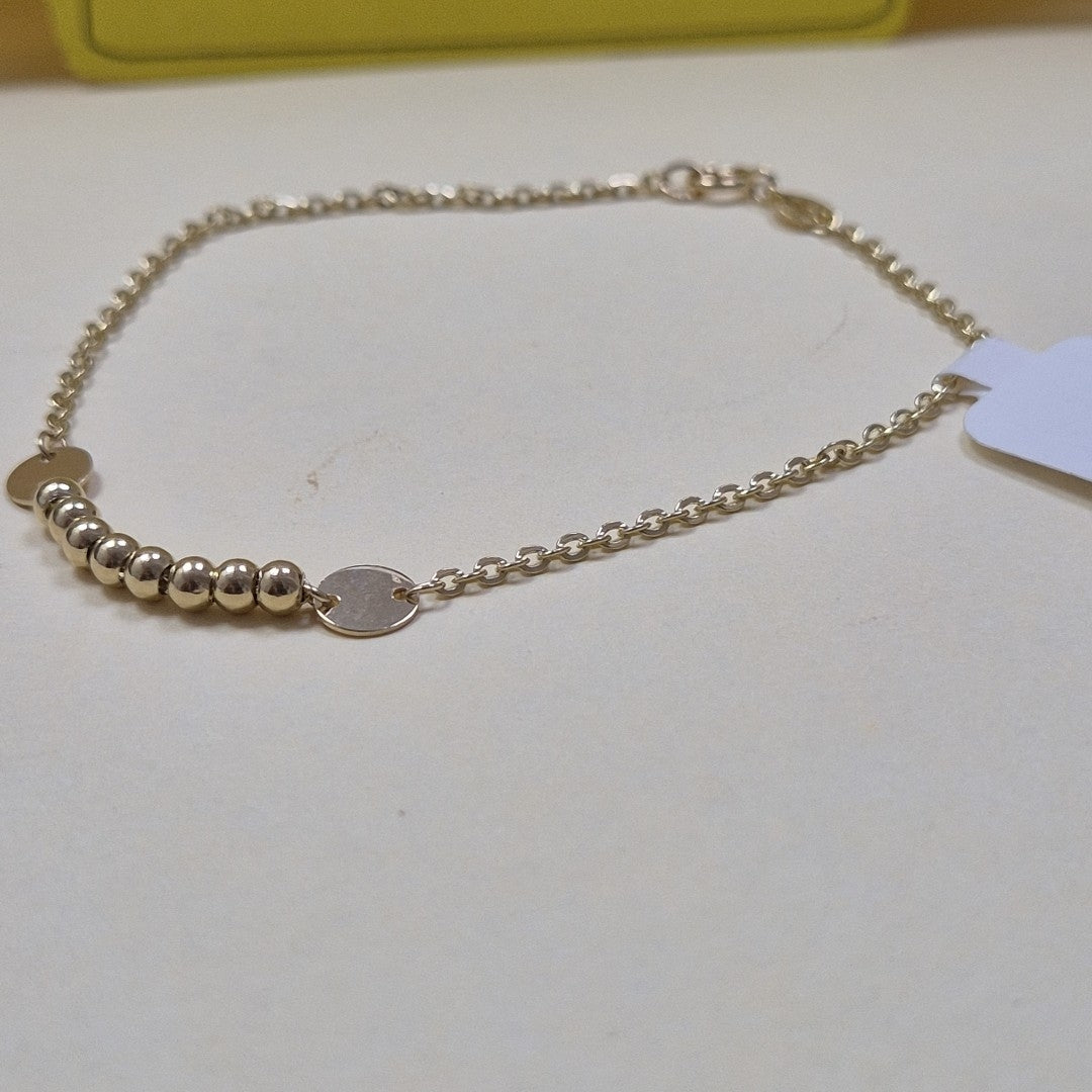 PULSERA TEJIDO ESPECIAL CON BOLITAS 14K 18 CM 1.8 GR (NUEVO)