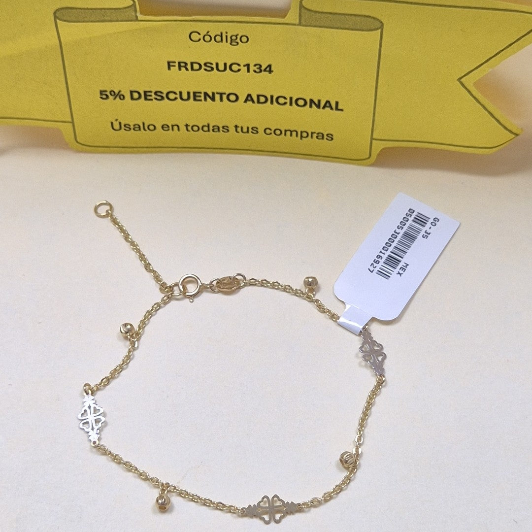 PULSERA ESPECIAL CON TREBOL 14K 18 CM 1.8 GR (NUEVO)