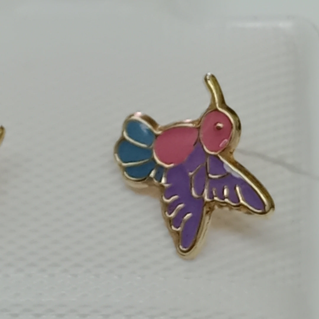BROQUELES BROQUEL FIG COLIBRI ESMALTE ROSA 14K 0.2138 GR (NUEVO)