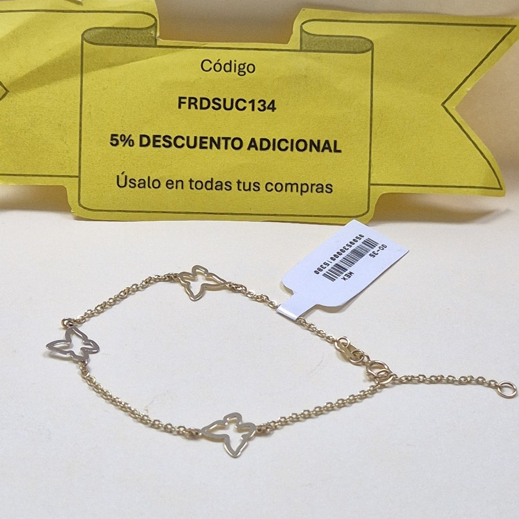 PULSERA ESPECIAL C MARIPOSAS 14K 18 CM 1.7 GR (NUEVO)