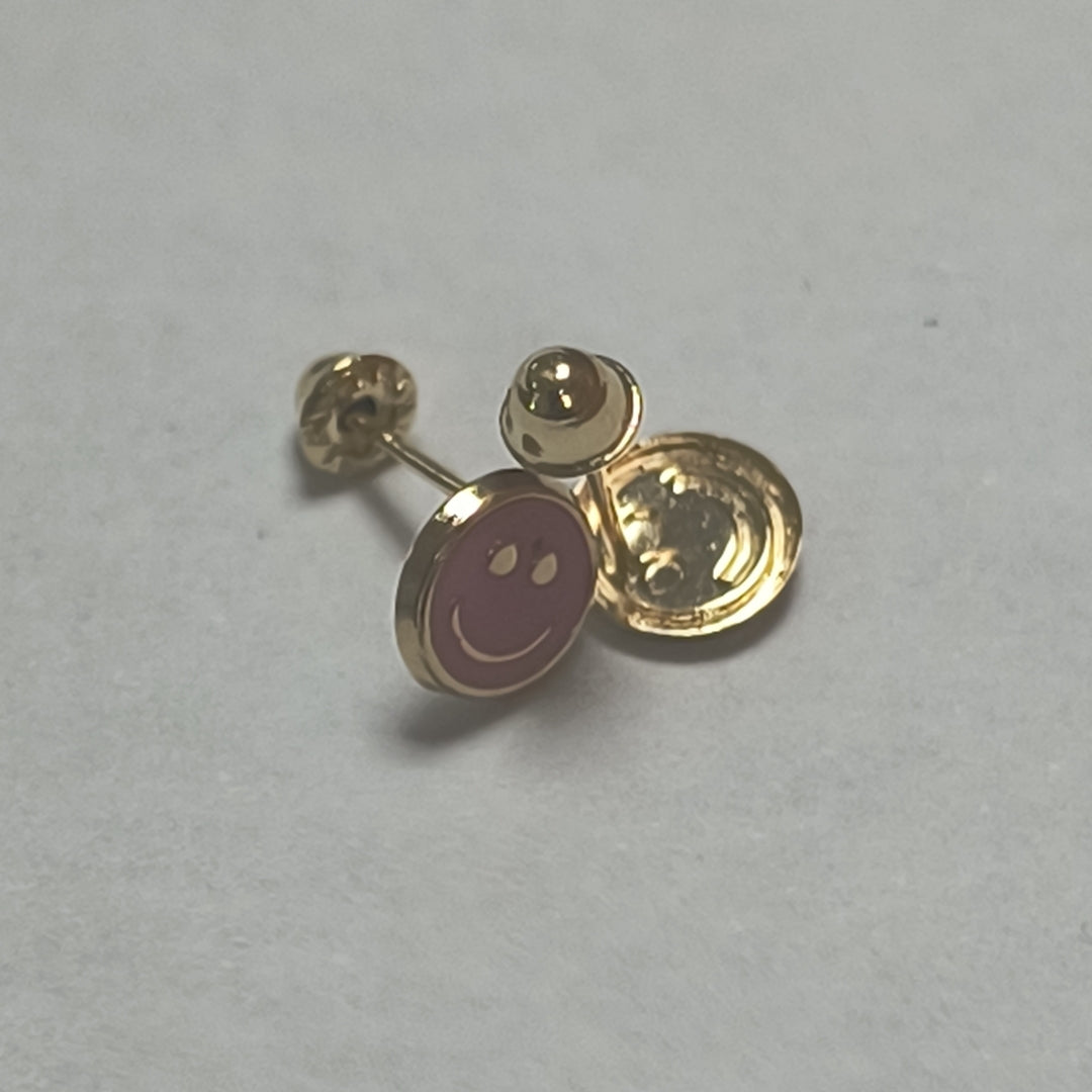 BROQUELES BROQUEL FIG SONRISA ESMALTE ROSA 14K 0.1696 GR (NUEVO)