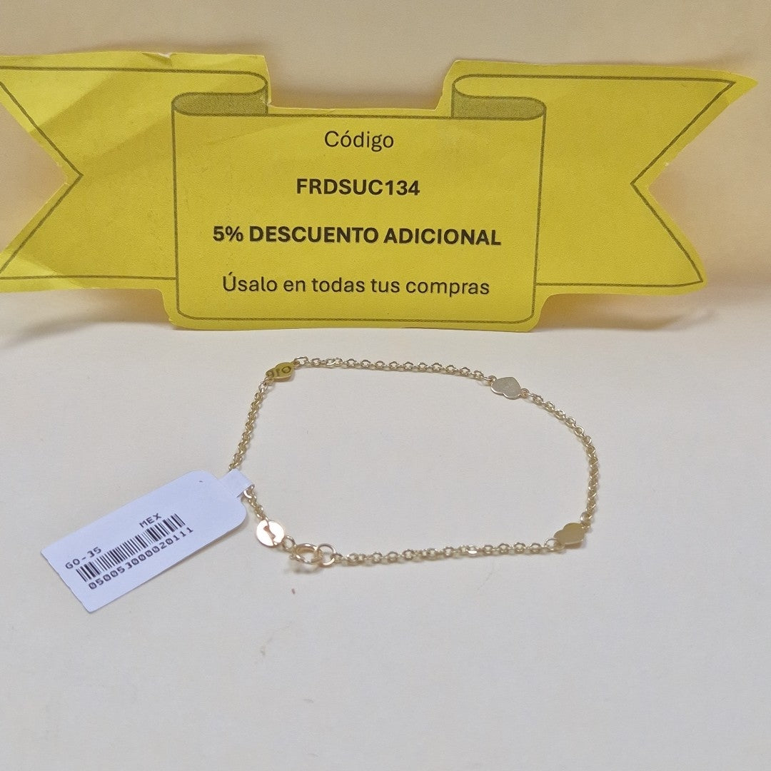 PULSERA TEJIDO ESPECIAL FIG CORAZONES 14K 18 CM 1.3 GR (NUEVO)