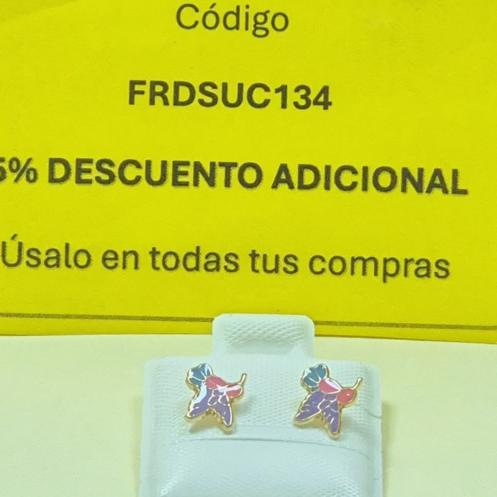BROQUELES BROQUEL FIG COLIBRI ESMALTE ROSA 14K 0.2138 GR (NUEVO)