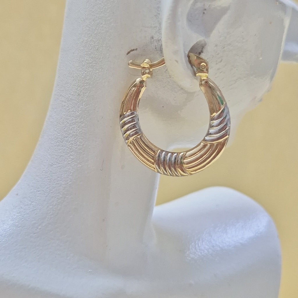 ARETES TEJIDO ARRACADAS COMBINADAS HUECAS 14K 1.9 GR (NUEVO)