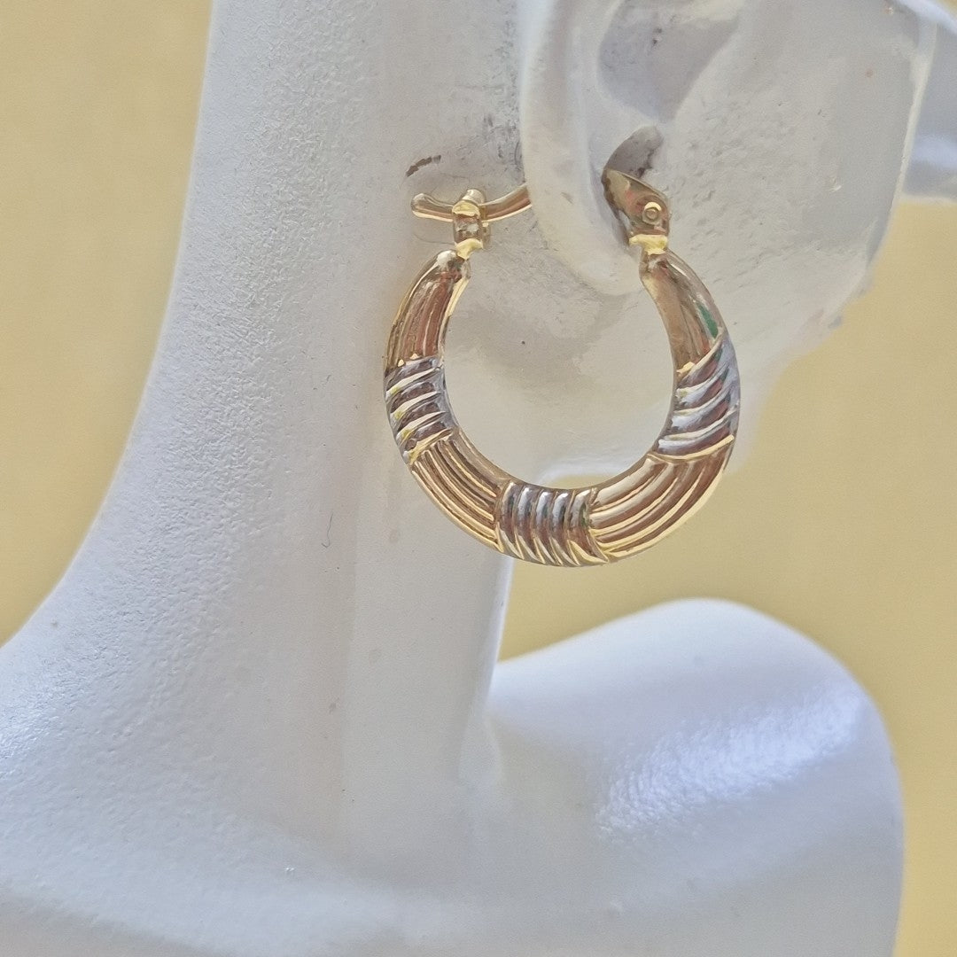 ARETES TEJIDO ARRACADAS COMBINADAS HUECAS 14K 1.9 GR (NUEVO)