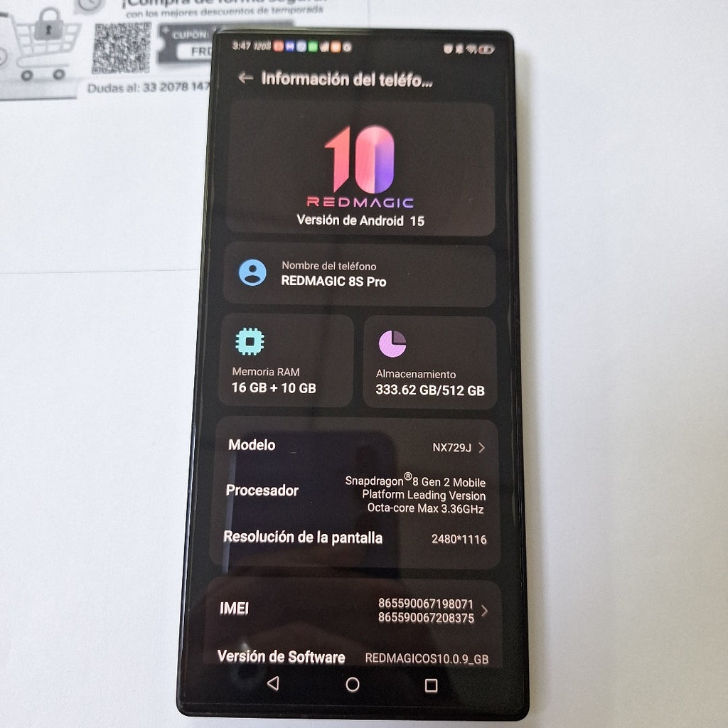 CELULAR NUBIA REDMAGIC 8S PRO NX729J (2023) 512 GB 16 GB RAM (SEMINUEVO)