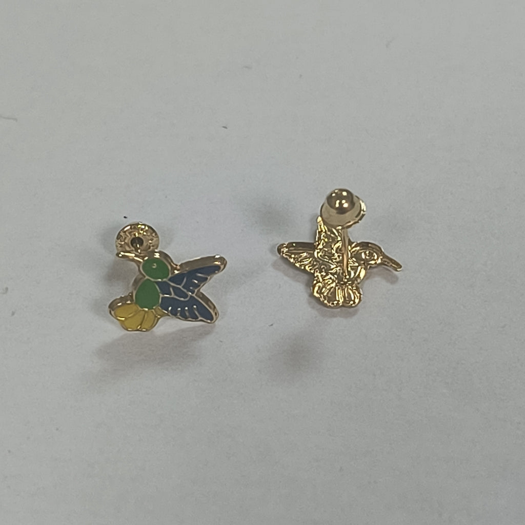 BROQUELES BROQUEL FIG COLIBRI ESMALTE VERDE 14K 0.2138 GR (NUEVO)