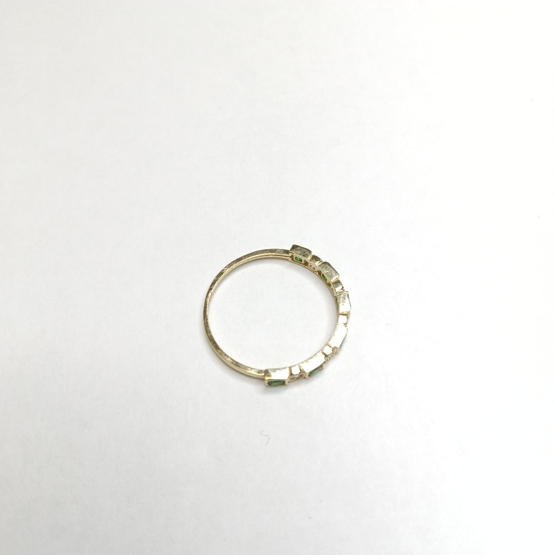 ANILLOS TEJIDO ANILLITO C CIRCONIAS Y PIEDRAS VERDES 14K 8.5 1.5 GR (NUEVO)