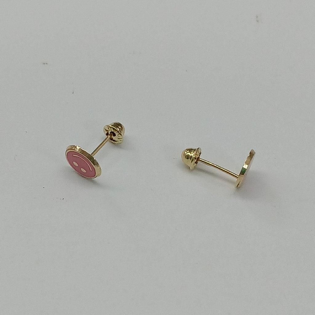 BROQUELES BROQUEL FIG SONRISA ESMALTE ROSA 14K 0.1696 GR (NUEVO)