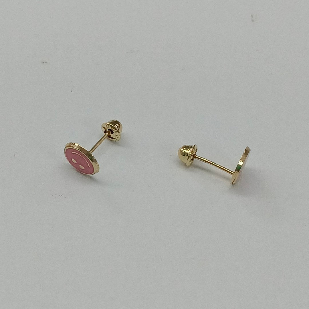 BROQUELES BROQUEL FIG SONRISA ESMALTE ROSA 14K 0.1696 GR (NUEVO)