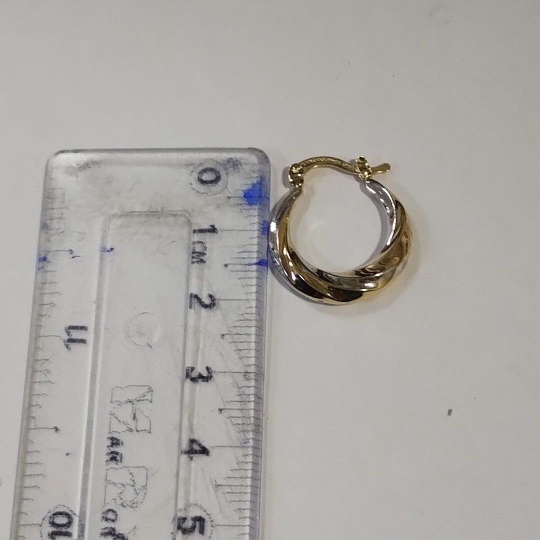 ARETES TEJIDO ARRACADA TRENZADA COMBINADA 14K 1.8 GR (NUEVO)