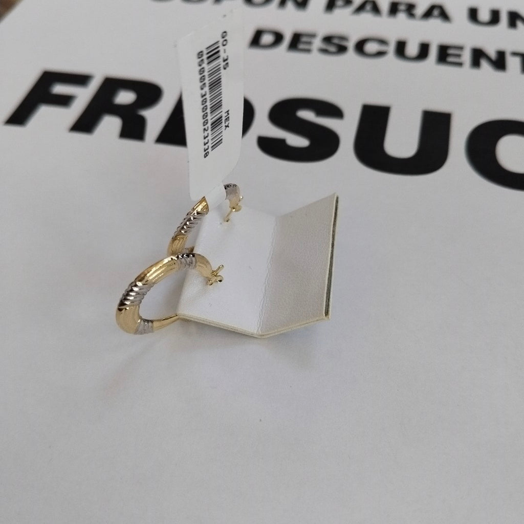 ARETES TEJIDO ARRACADAS COMBINADAS HUECAS 14K 1.8 GR (NUEVO)