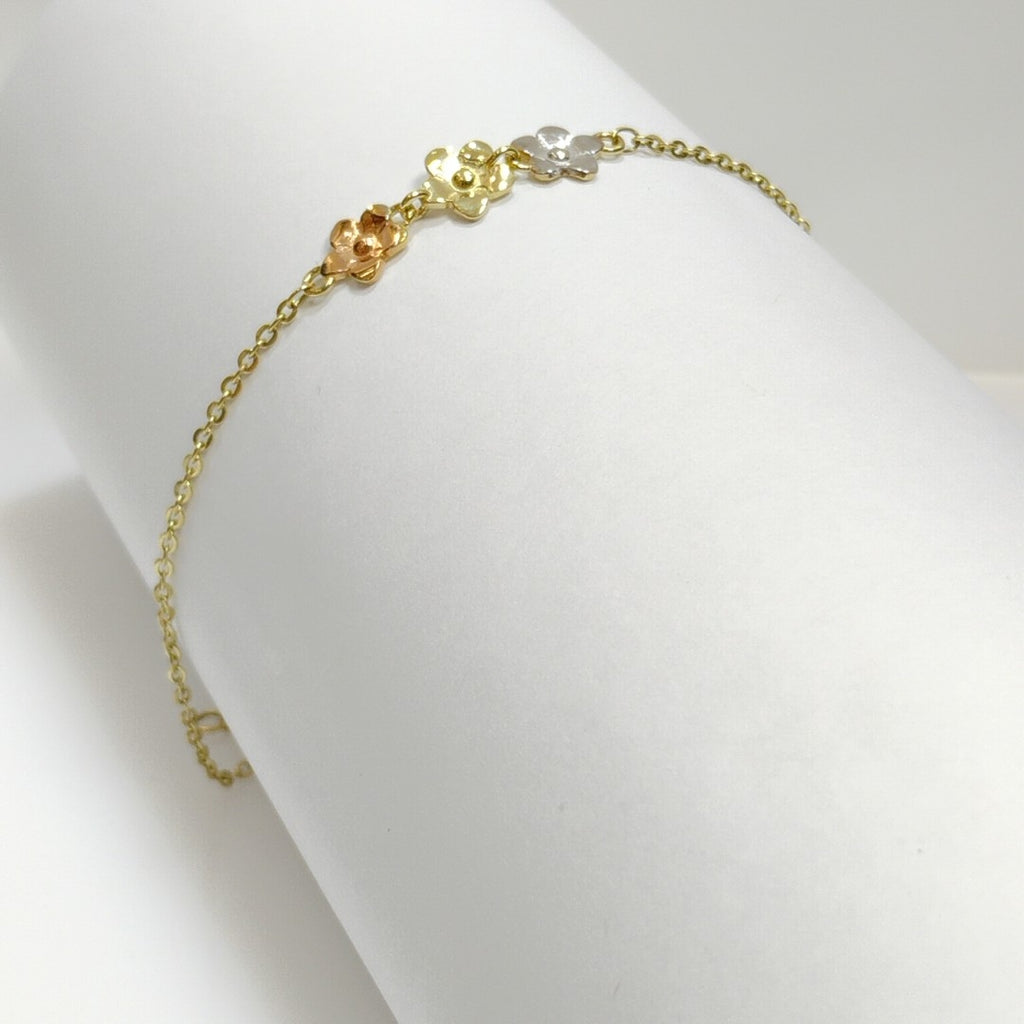 PULSERA TEJIDO ESPECIAL FIG FLORES 14K 18 CM 2.1 GR (NUEVO)