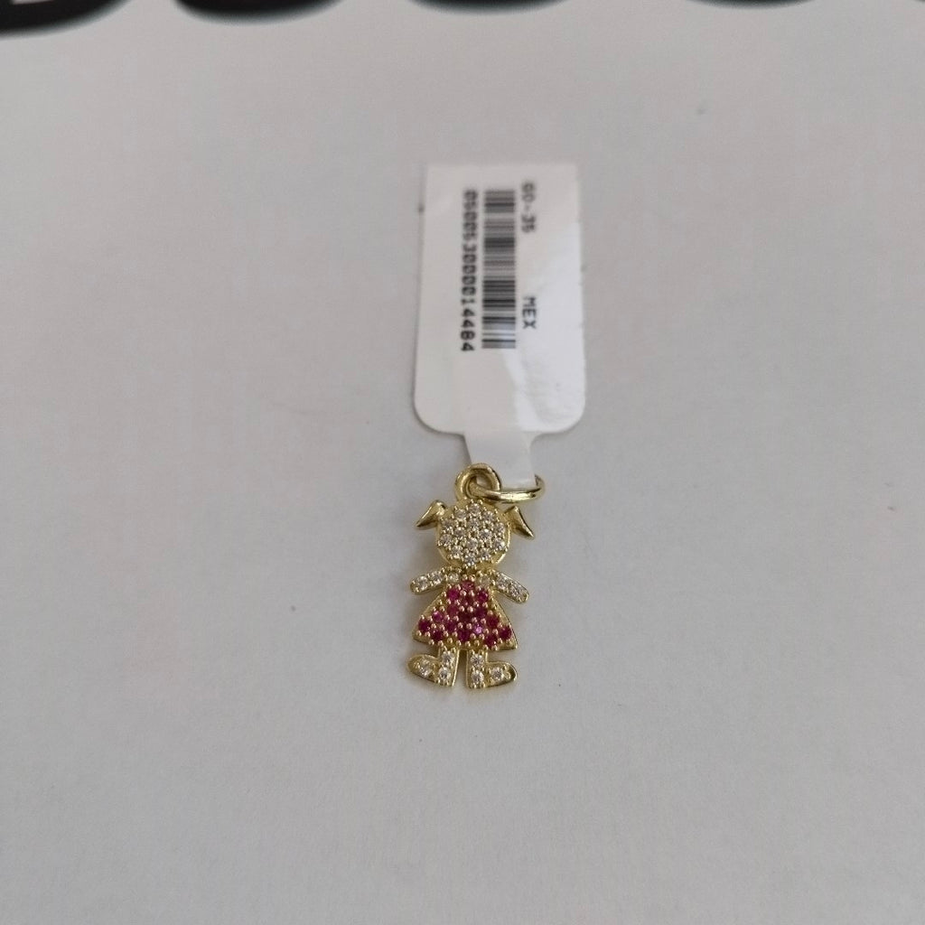 DIJE NIÑA CON CIRCONIAS Y PIEDRAS DE COLOR 10K 1 GR (NUEVO)