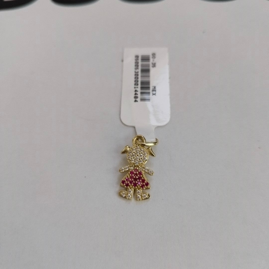 DIJE NIÑA CON CIRCONIAS Y PIEDRAS DE COLOR 10K 1 GR (NUEVO)