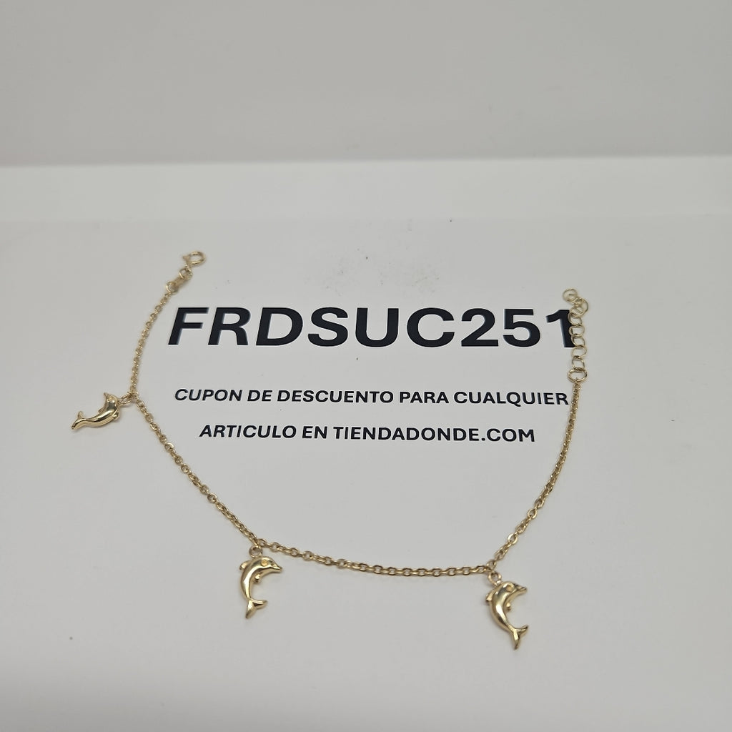 PULSERA ESPECIAL CON DIJES DELFINES 10K 18 CM 1.9 GR (NUEVO)