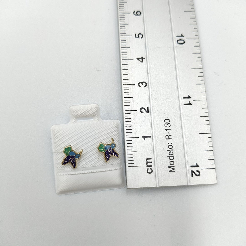 BROQUELES BROQUEL FIG COLIBRI ESMALTE AZUL 14K 0.2138 GR (NUEVO)