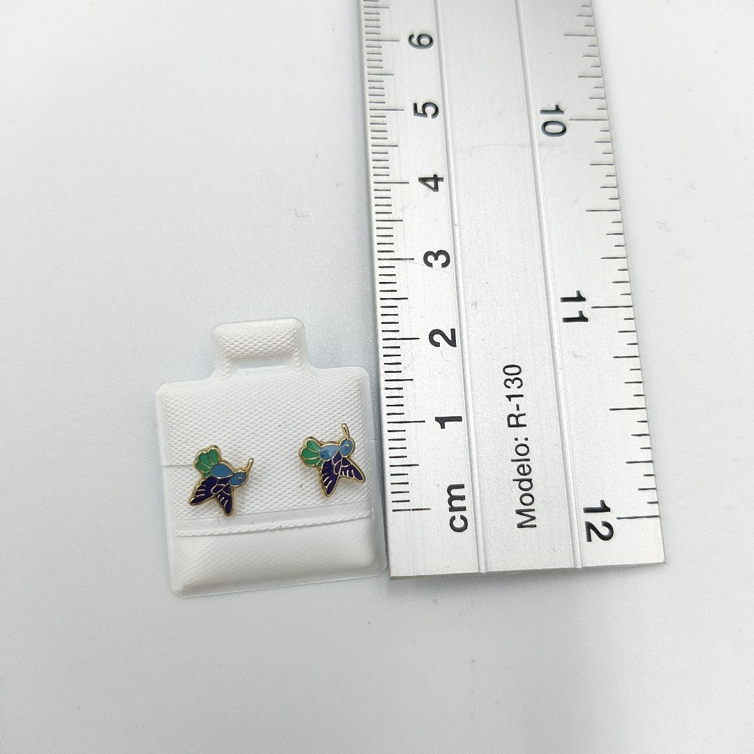 BROQUELES BROQUEL FIG COLIBRI ESMALTE AZUL 14K 0.2138 GR (NUEVO)