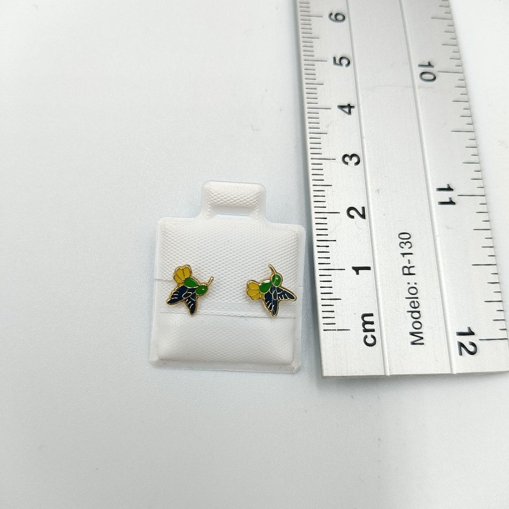 BROQUELES BROQUEL FIG COLIBRI ESMALTE VERDE 14K 0.2138 GR (NUEVO)