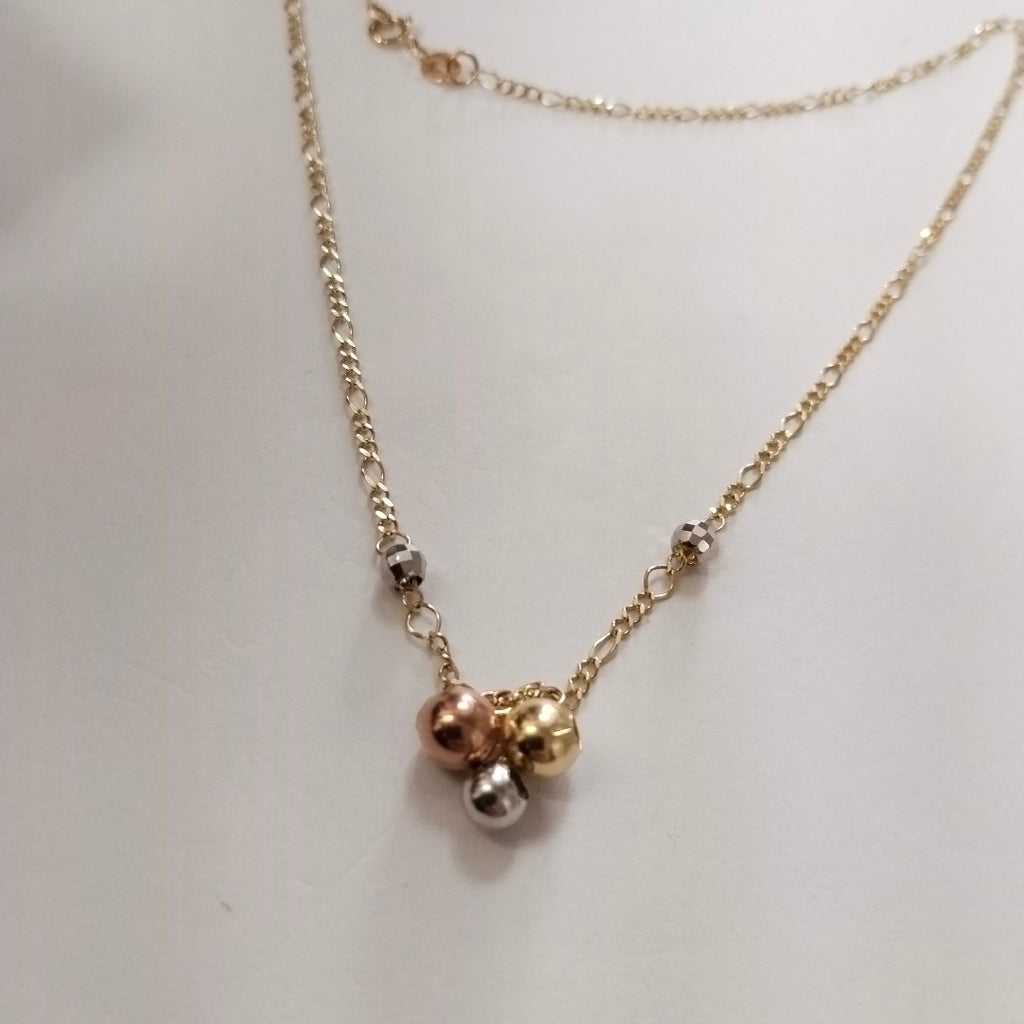 CADENA GARGANTILLA 3X1 CON ESFERAS COMBINADAS 14K 45 CM 3.1 GR (NUEVO)