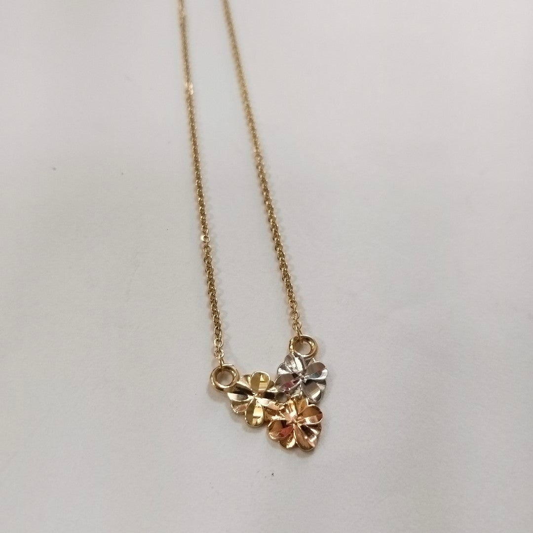 CADENA TEJIDO GARGANTILLA ESPECIAL C FLORES 14K 45 CM 3 GR (NUEVO)