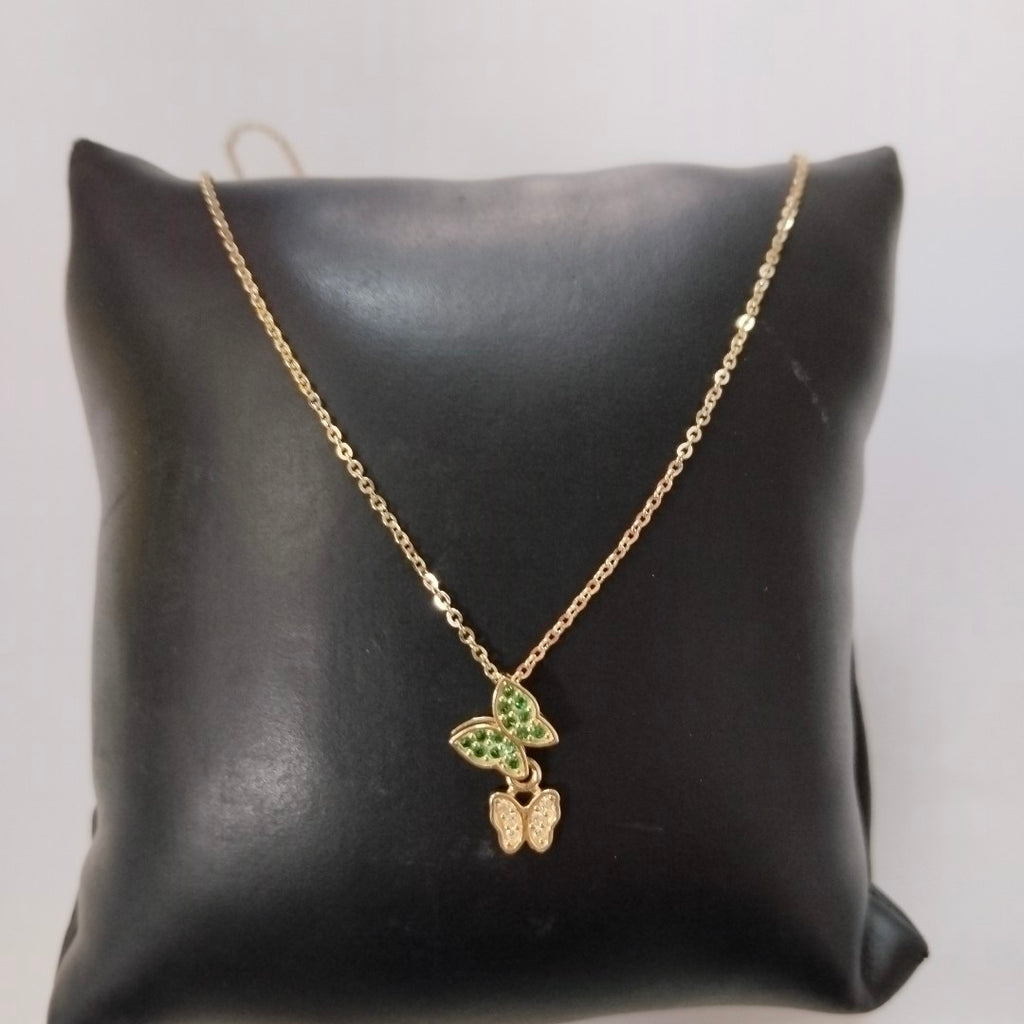CADENA TEJIDO GARGANTILLA CON DIJE MARIPOSAS CIRCONIAS Y PIEDRAS DE COLOR 14K 45 CM 2 GR (NUEVO)