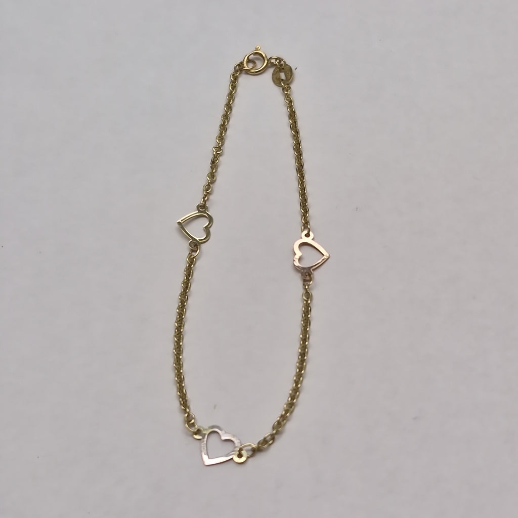 PULSERA ESPECIAL CON CORAZONES 14K 18 CM 1.2 GR (NUEVO)