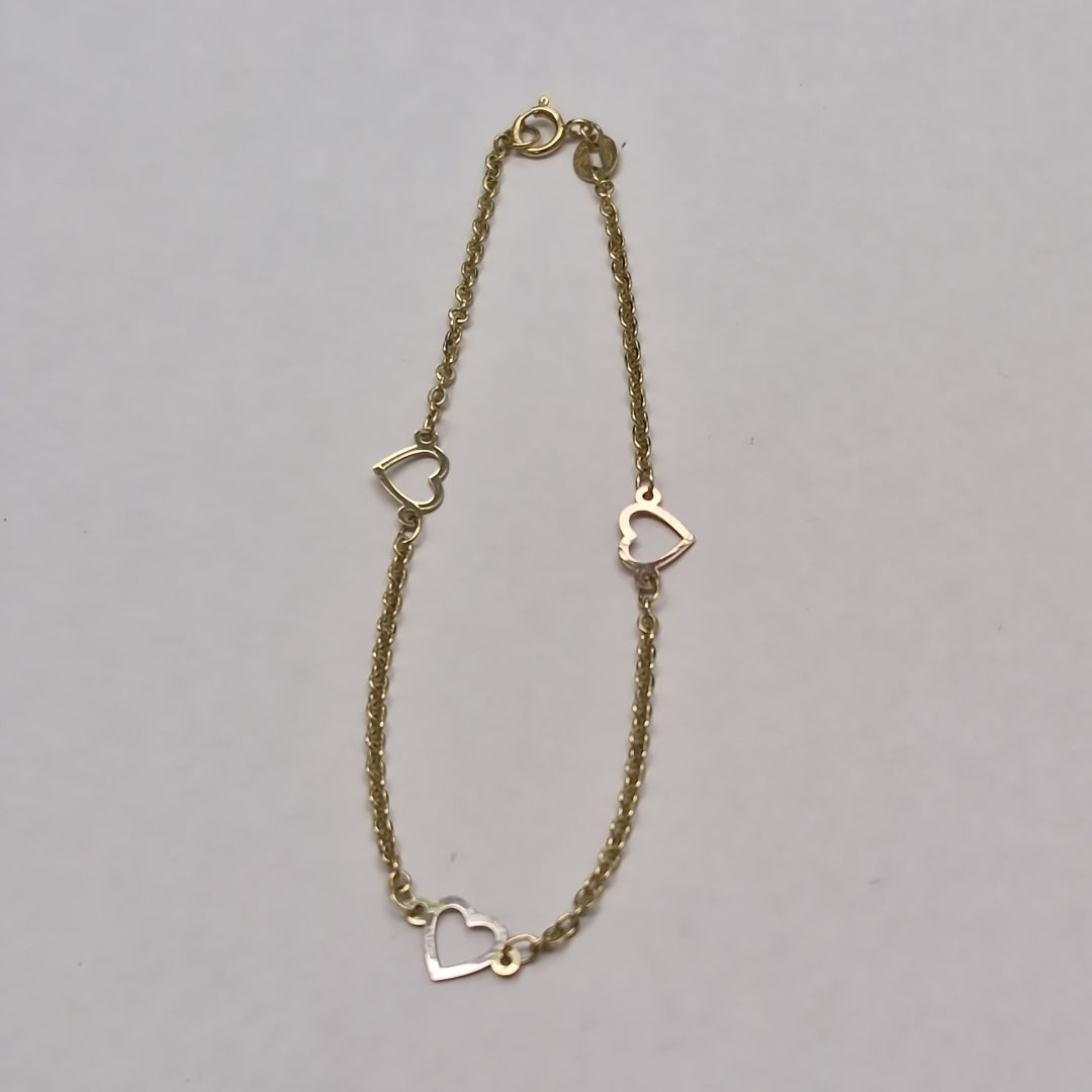 PULSERA ESPECIAL CON CORAZONES 14K 18 CM 1.2 GR (NUEVO)