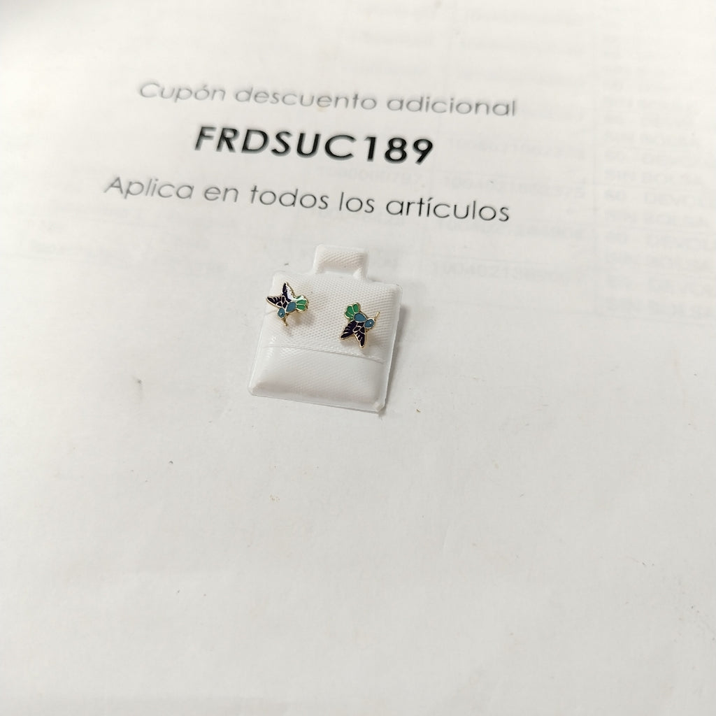 BROQUELES BROQUEL FIG COLIBRI ESMALTE AZUL 14K 0.2138 GR (NUEVO)