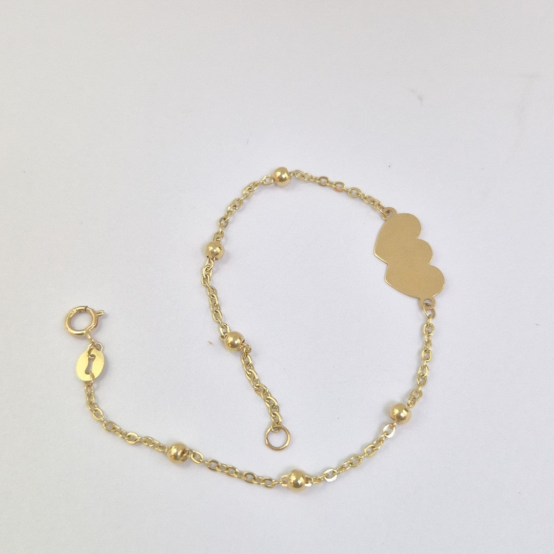 PULSERA TEJIDO ESPECIAL CON DOS CORAZONES 14K 18 CM 1.7 GR (NUEVO)