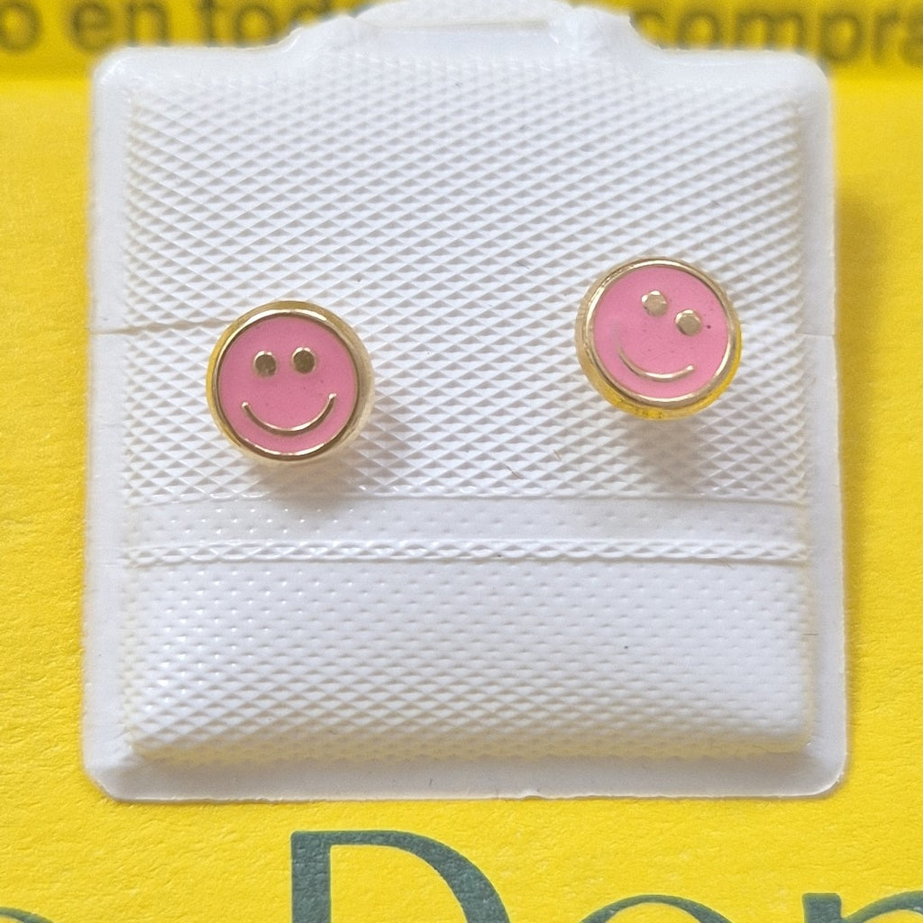 BROQUELES BROQUEL FIG SONRISA ESMALTE ROSA 14K 0.1696 GR (NUEVO)