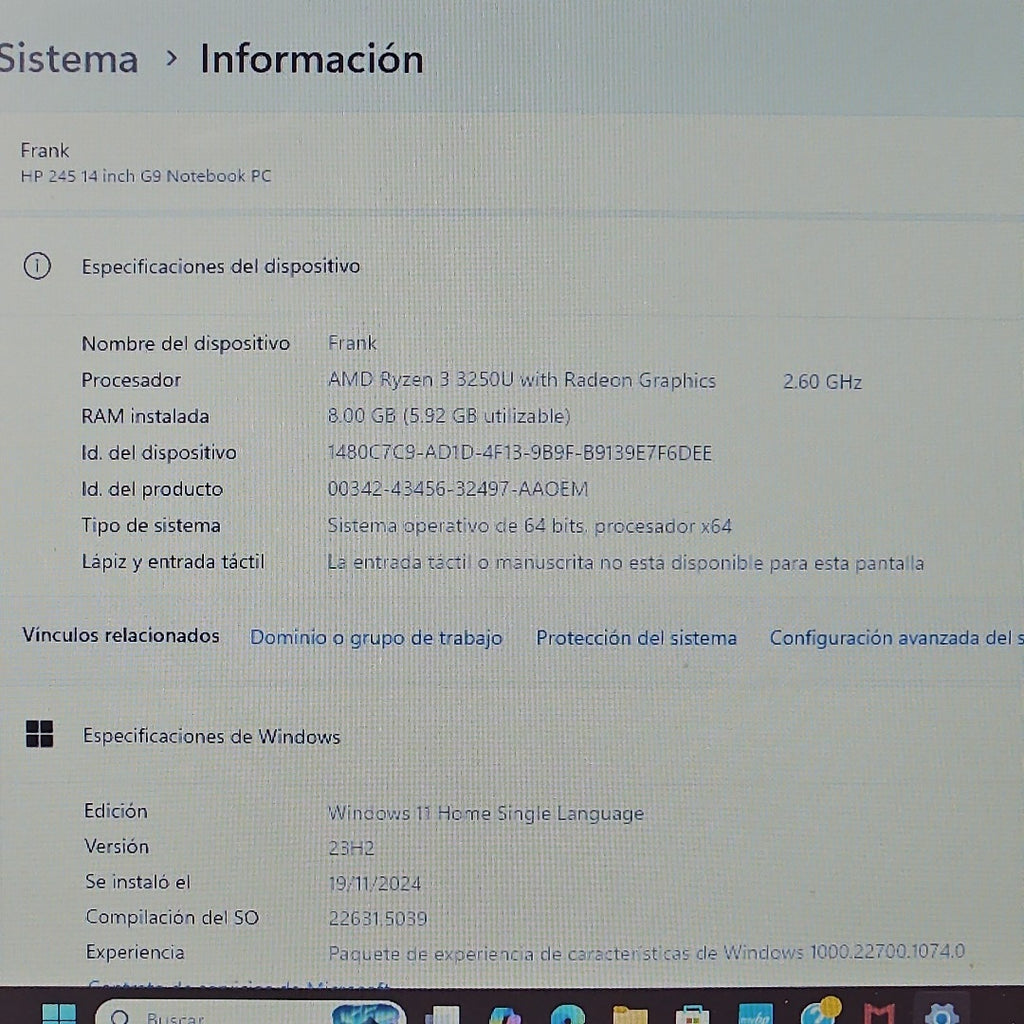 LAPTOP HP 245 G9 (2023) 512 GB SSD 8 GB RAM (SEMINUEVO)