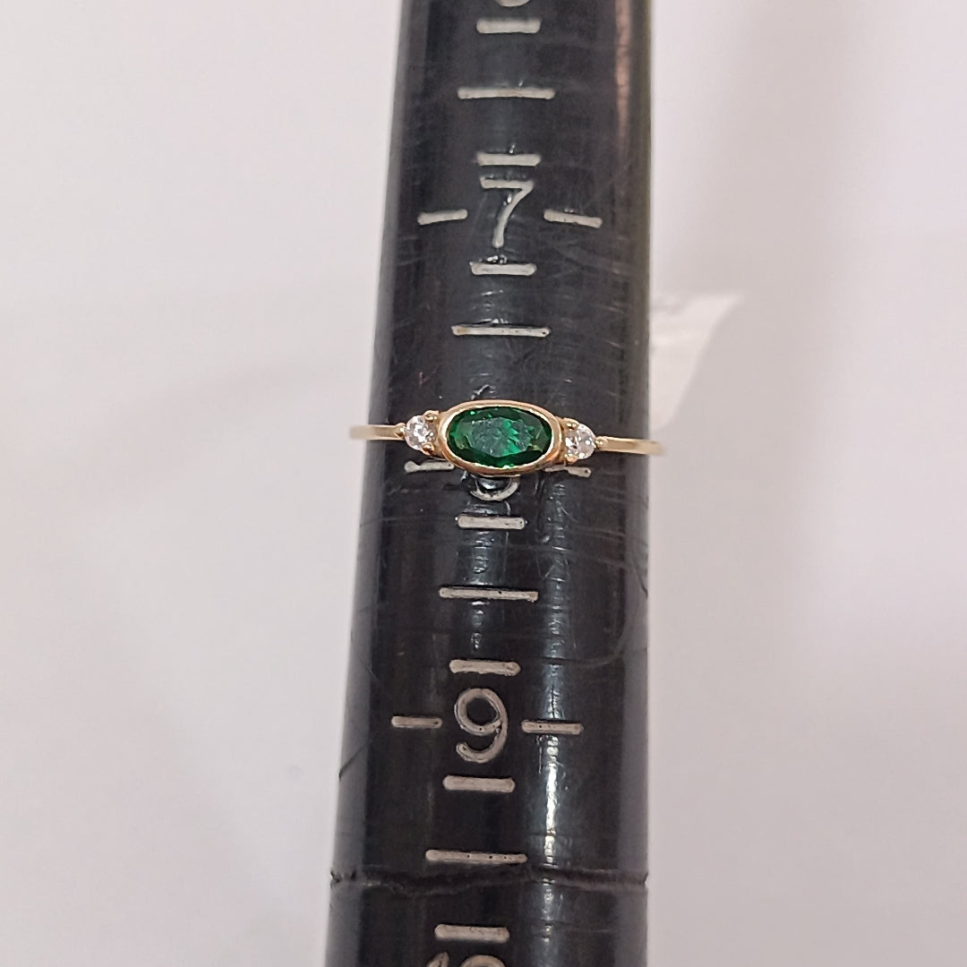 ANILLOS TEJIDO ANILLITO C CIRCONIAS Y PIEDRA VERDE 14K 8 1.2 GR (NUEVO)