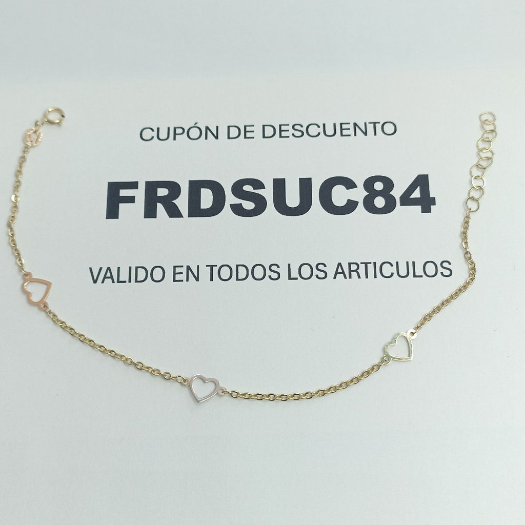 PULSERA ESPECIAL CON CORAZONES 10K 18 CM 1.3 GR (NUEVO)